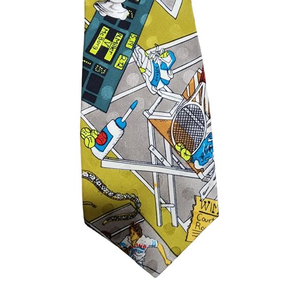 Vintage 1990 Nicole Miller Wimbledon, US Open Tennis Hand Sewn Silk Tie Racquet - Picture 3 of 5